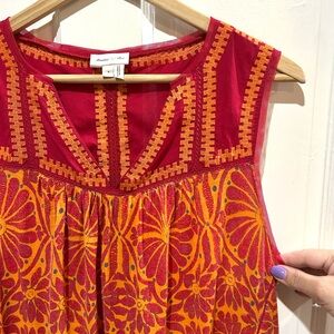 Meadow Rue Anthropologie Red Embroidered Boho Women's Top Hippie Indie Peasant